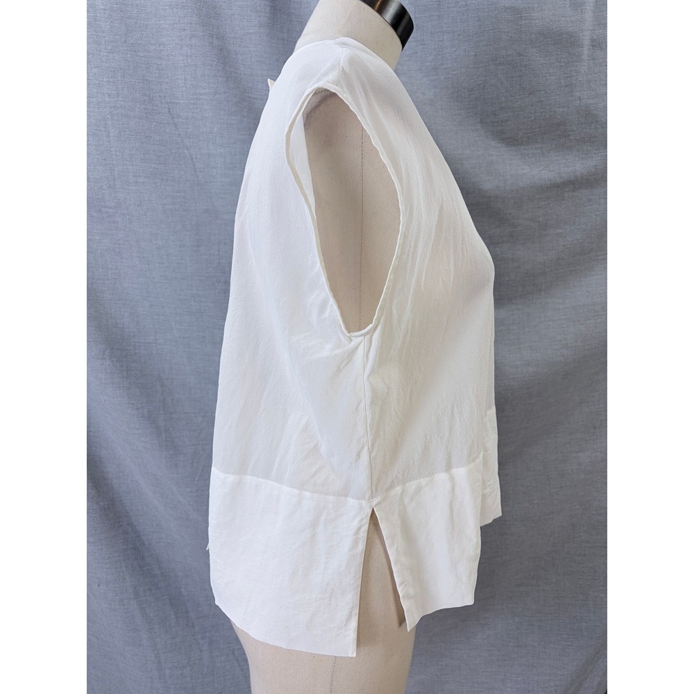 Everlane 100% Silk Sleeveless Button Back Pocket Top White 6 - Picture 7 of 9